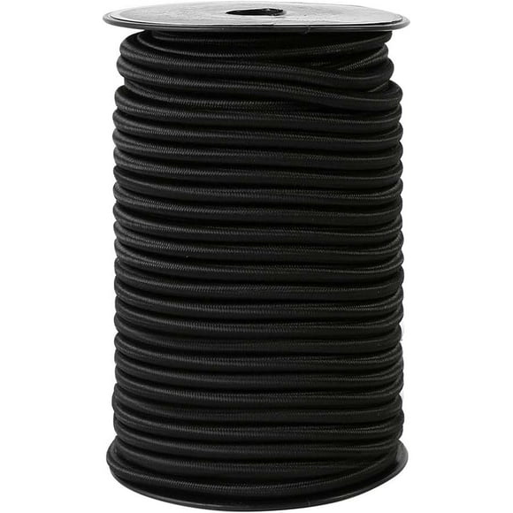 Strong and Durable Bungee Cord Roll1/4" x 100ft Elastic Cord, Kayak Stretch String Rope, Bungee Shock Cords for Repairing Tent Poles, DIY, Tie Downs, Black Black 1/4" x 100ft