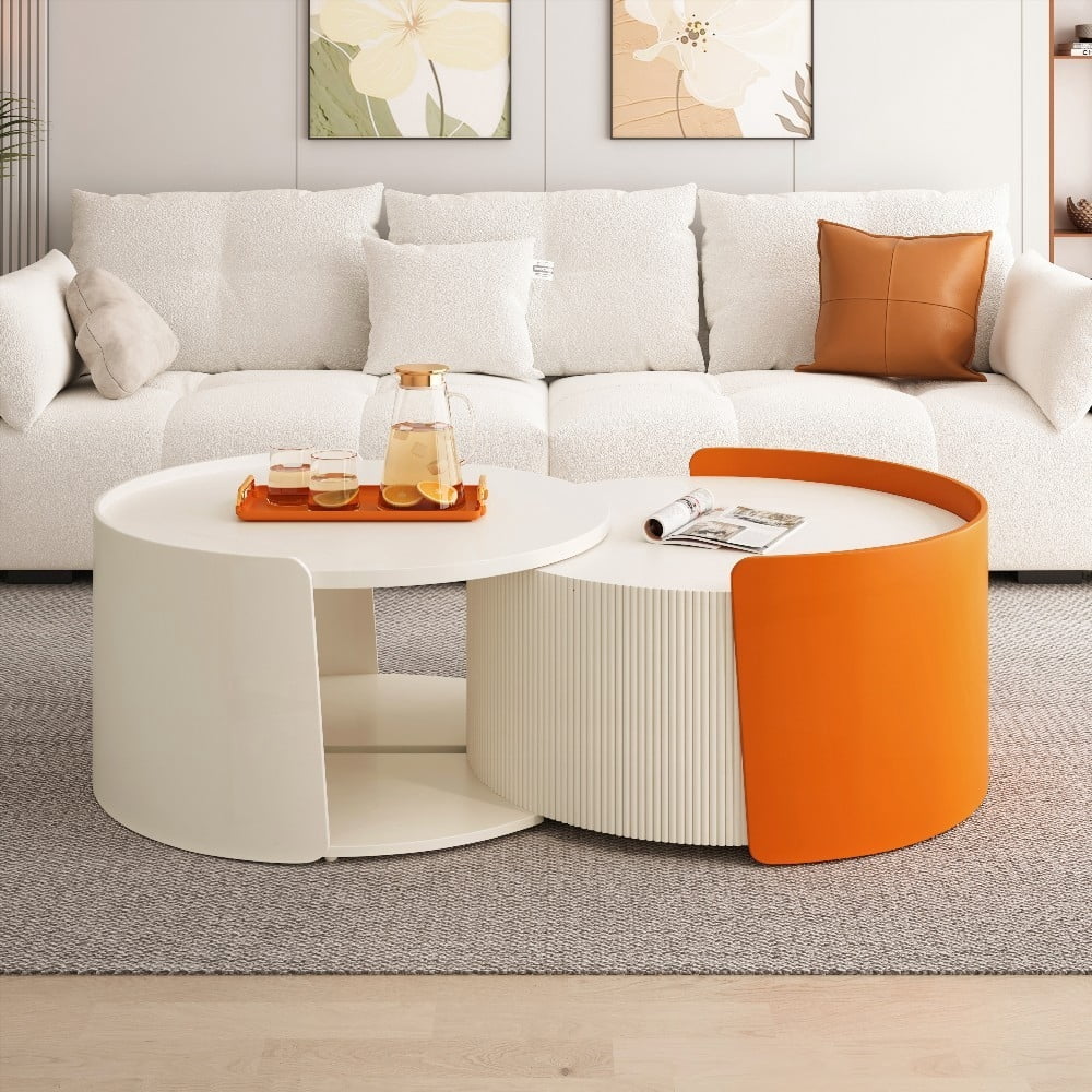 Strong & Durable Nesting Coffee Table for Small Space, White, No ...