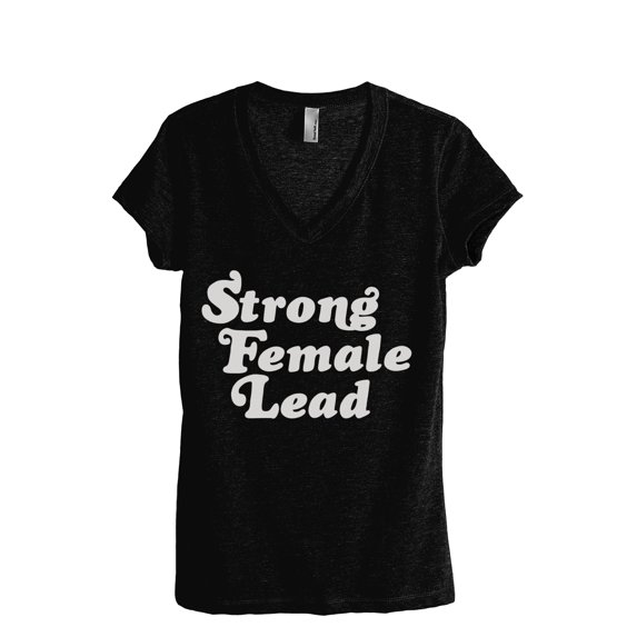 Strong Female Lead Women's Fashion Relaxed V-Neck T-Shirt Tee Heather Black Large