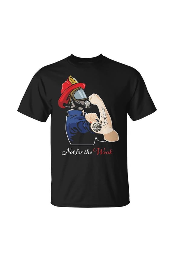 Strong Firefighter Graphic Tee Unisex Adult Cotton Fire Department T-Shirt for First Responders or Casual Wear, Size S, Color Black