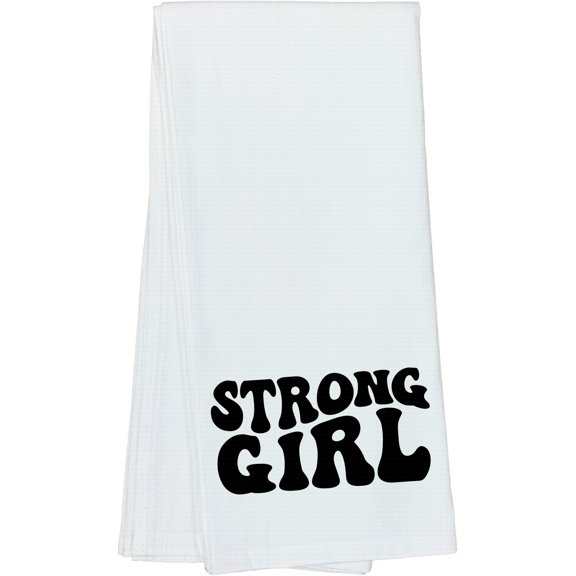 Strong Girl, Women, Girls or Female Themed, Groovy Retro Wavy Text Merch Gift, Dish Towel, 16 x 25 IN