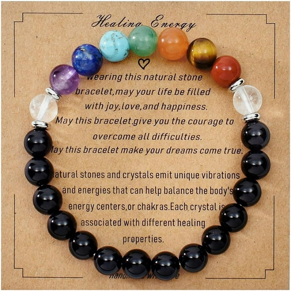 Strong Healing Crystal Bracelet 8MM Genuine Stone Bracelet Lucky Beaded Bracelet Chakra Bracelet 6.5 inch Positive Energy Bracelet Inspirational Gifts for Women Mom