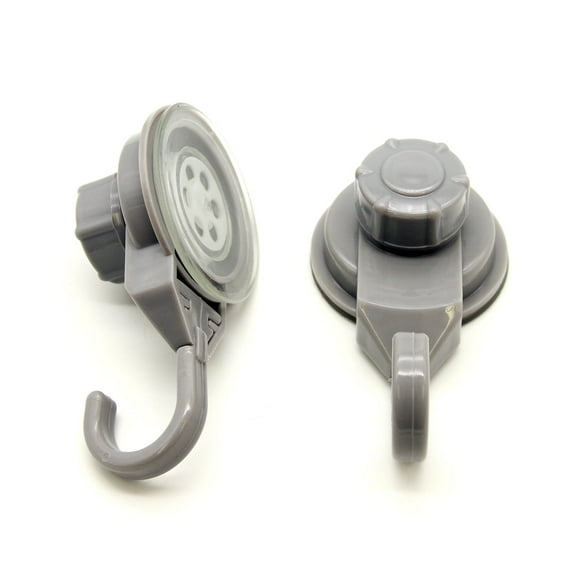Strong Hold Vacuum Suction Cup Hooks Shower-Kitchen Walls Organizer Loofah Set of 2 Gray