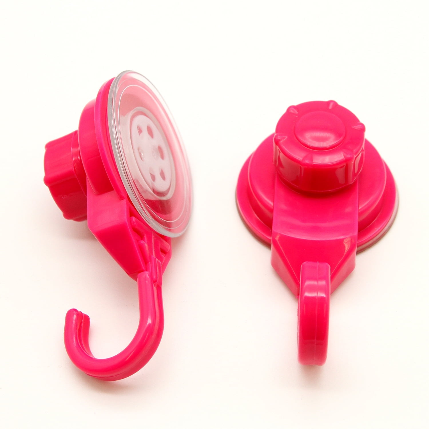 Pink Plastic and Metal Suction Cup Wall Hooks Set of 2