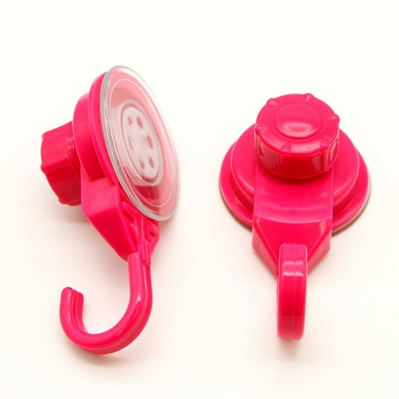 Strong Hold Vacuum Suction Cup Hooks Shower-Kitchen Walls Organizer Loofah Set of 2 Pink