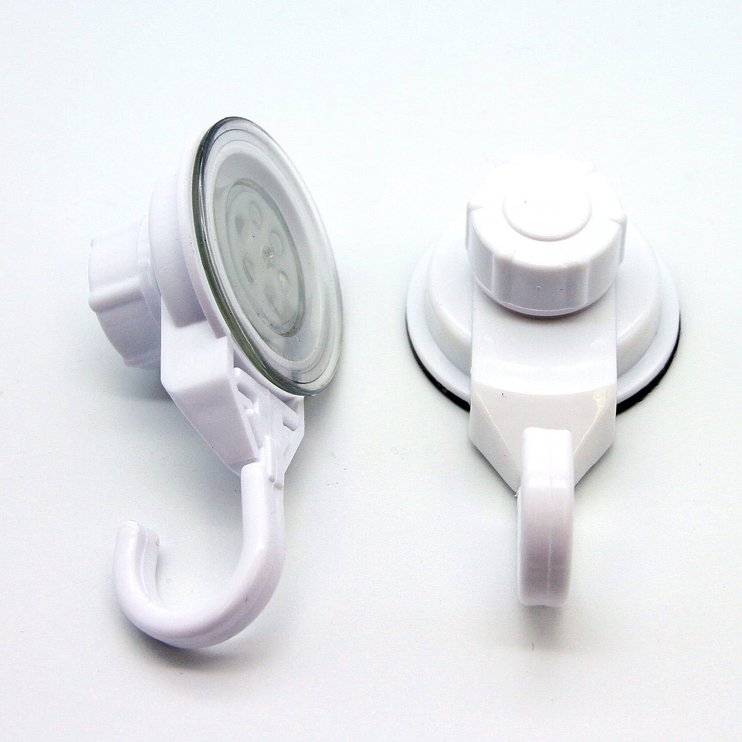 White Plastic and Metal Suction Cup Wall Hooks Set of 2