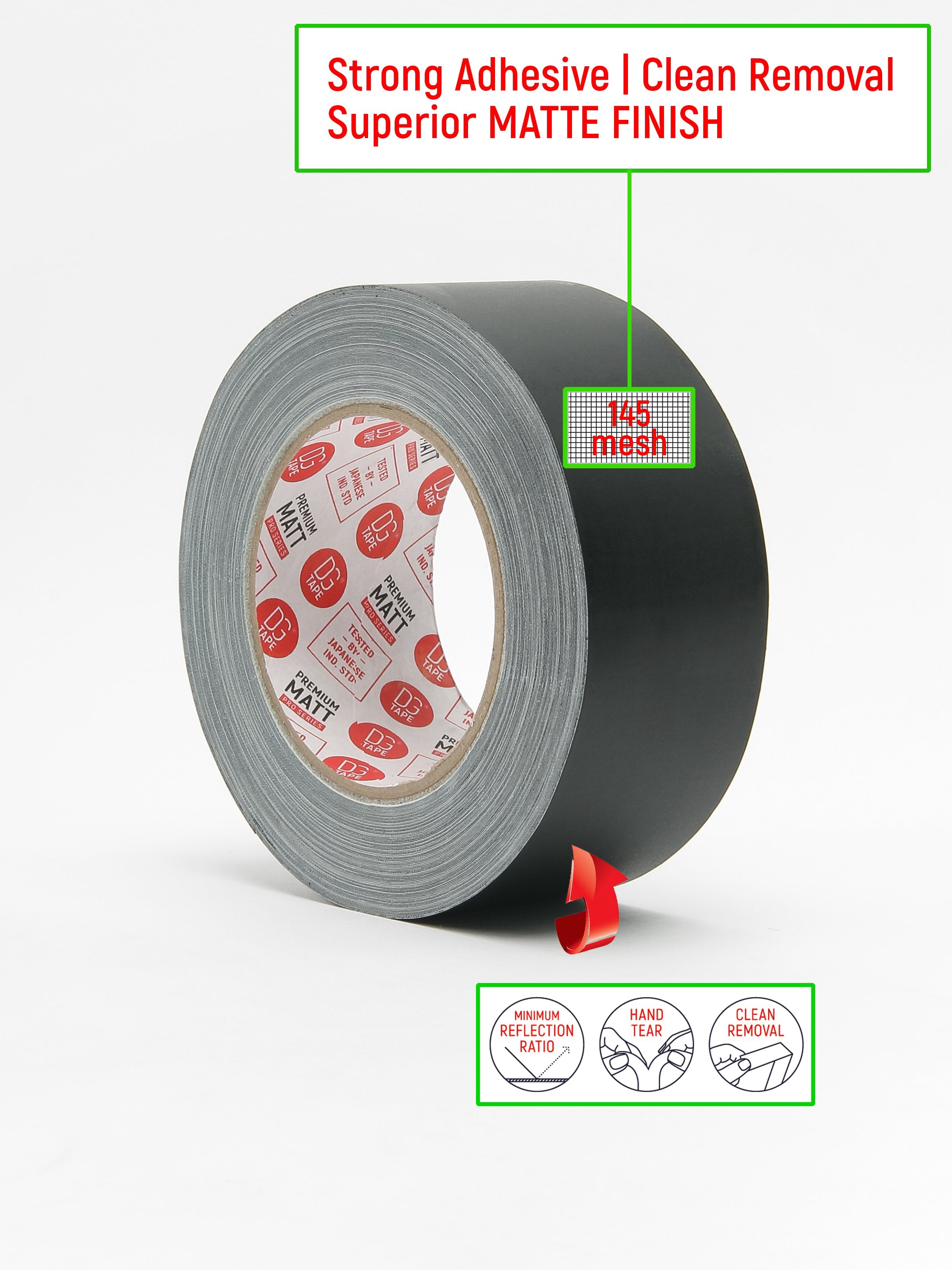 Strong Holding Power 2 inch x 30 ya - Black Hybrid Gaffer Tape + Duct Style Matte Surface 12 mil - Heavy Duty USA Brand DGTAPE | Outdoor UV Stable Resistance