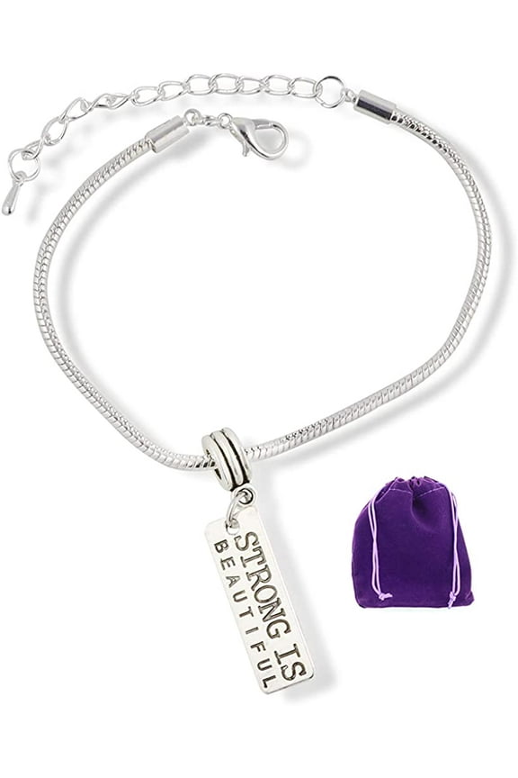 Strong Is Beautiful Bracelet | Inspirational Sayings Snake Chain Charm Bracelet
