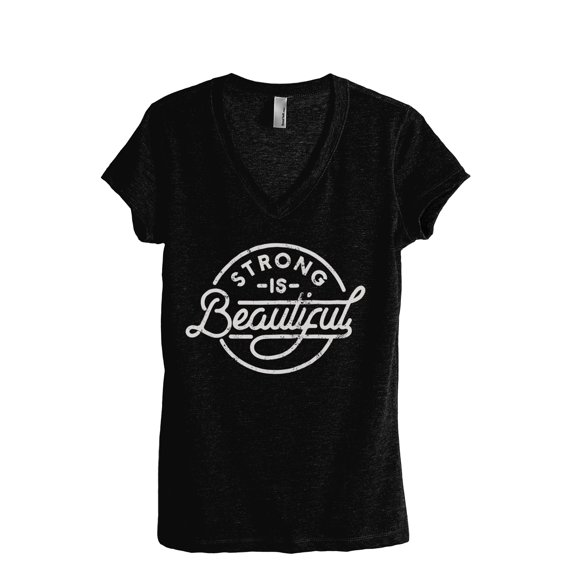 Strong Is Beautiful Women's Fashion Relaxed V-Neck T-Shirt Tee Heather Black Medium