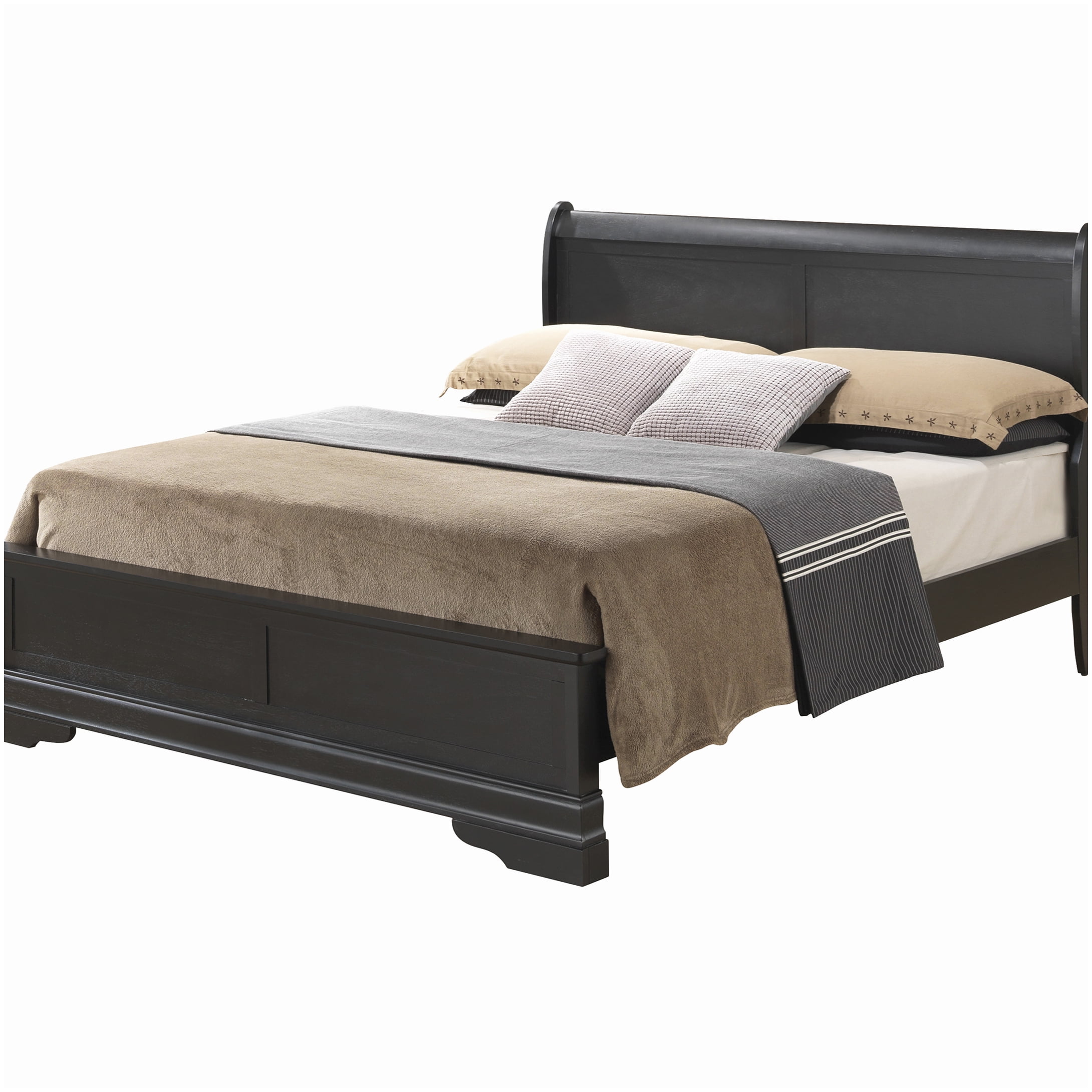 Strong King Size Platform Bed, Black Traditional Frame with Under Bed Storage & Center Support