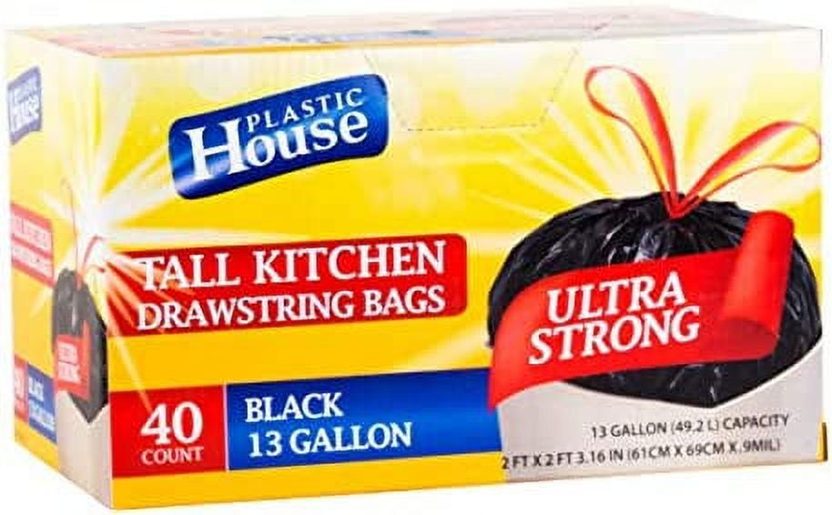 Strong Large Drawstring Trash Bags Black Can Liners Kitchen Garbage