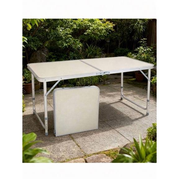 Strong Large Folding Table - Extra-Long 6-Foot Portable Folding Table, 4-Foot Height-Adjustable Stainless Steel Folding Table With A Sturdy Steel Frame And HDPE Tabletop, Perfect