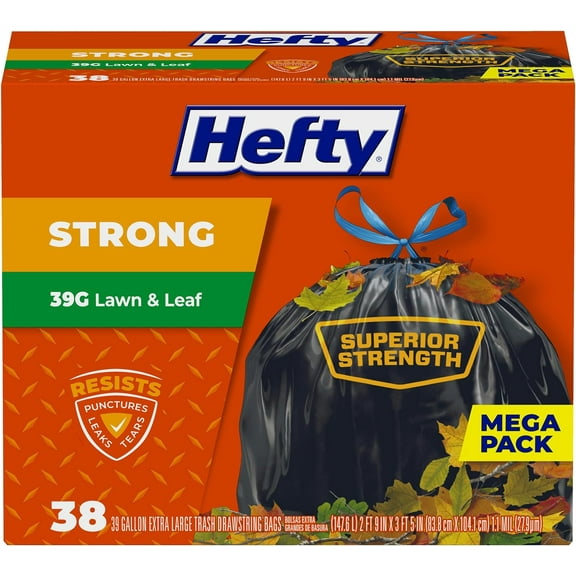 Strong Lawn & Leaf Trash Bags, 39 Gallon, 38 Count