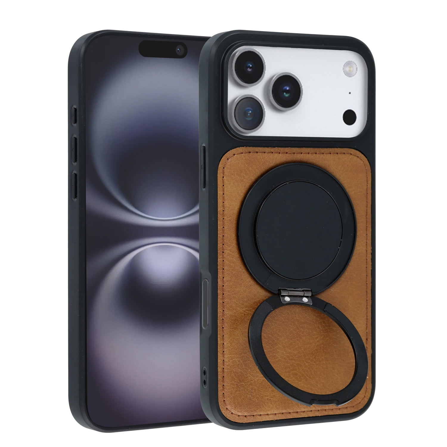 Strong Leather Case with Wireless Charging Kickstand for iPhone 17 Pro Max - Brown