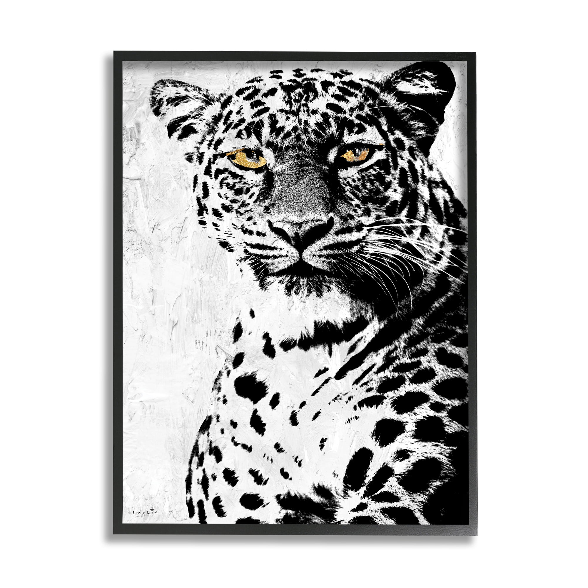Strong Leopard Portrait Modern Safari Animal Black Gold 16 in x 20 in Framed Painting Art Print, by Stupell Home Décor