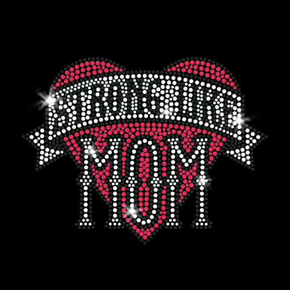 Strong Like Mom Heart Mother's Day Breast Cancer Survivor Iron-on Rhinestone & Pink Rhinestud Transfer