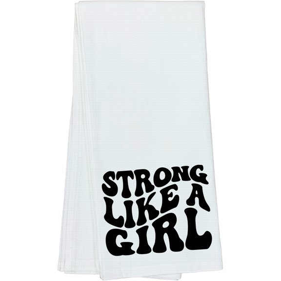 Strong Like a Girl, Women or Female Themed, Groovy Retro Wavy Text Merch Gift, Dish Towel, 16 x 25 IN