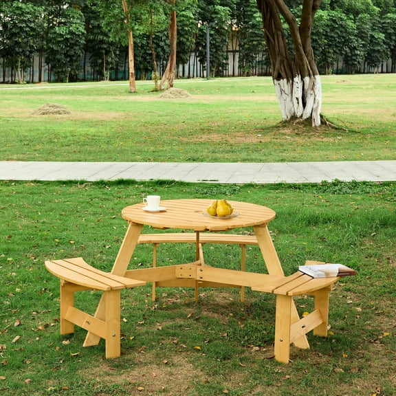 Strong Loading Capacity - 3 Built - in Benches - Porch Relaxing - Natural Wood Grain