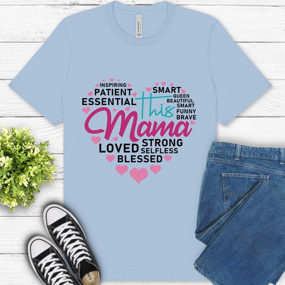 Strong MOM Heart Typography Premium T-Shirt for Women | Empowering Mom Graphic Tee, BabyBlue, S