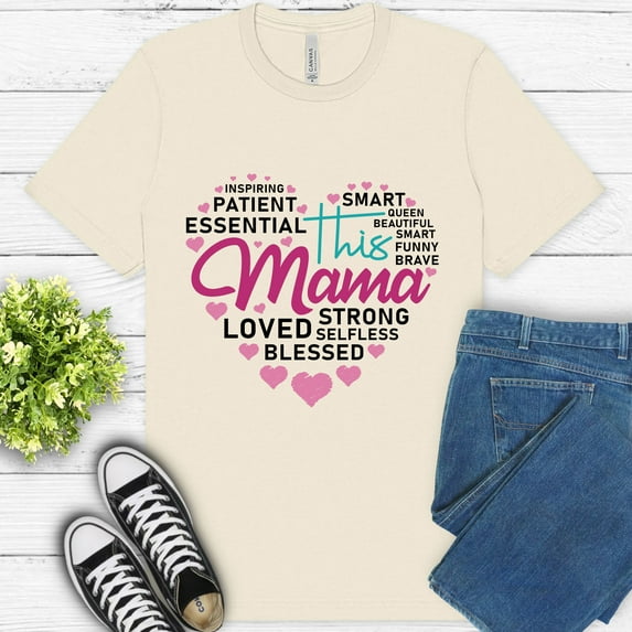 Strong MOM Heart Typography Premium T-Shirt for Women | Empowering Mom Graphic Tee, Natural, M