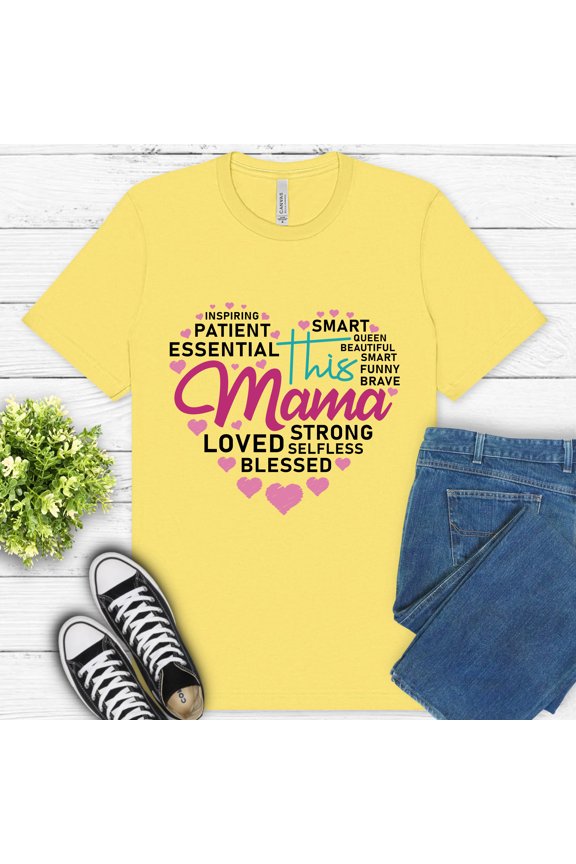 Strong MOM Heart Typography Premium T-Shirt for Women | Empowering Mom Graphic Tee, Yellow, 3XL