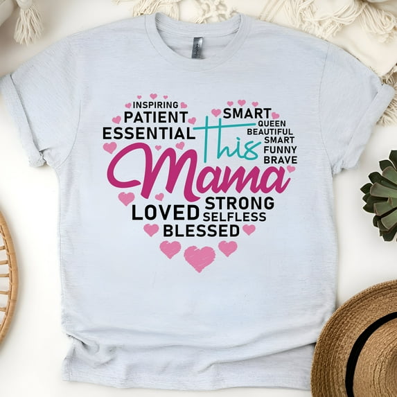 Strong MOM Heart Typography T-Shirt for Women | Empowering Mom Graphic Tee, Ash, Size S