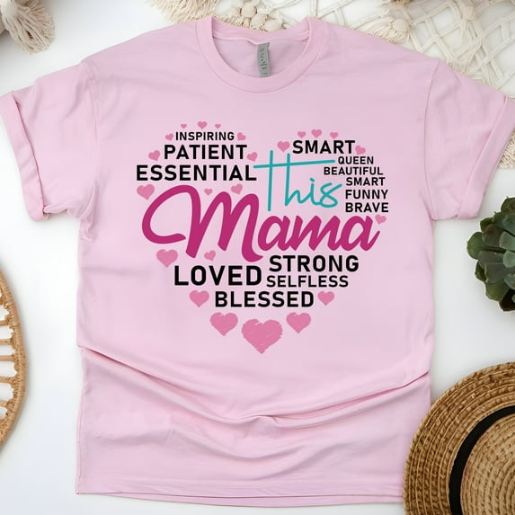 Strong MOM Heart Typography T-Shirt for Women | Empowering Mom Graphic Tee, Light Pink, Size XL