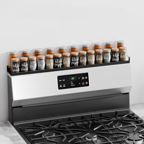 Strong Magnetic, 30" Adjustable Oven Shelf Spice Rack Over the Stove, Seasoning Organizer Kitchen Shelves, Matte Black