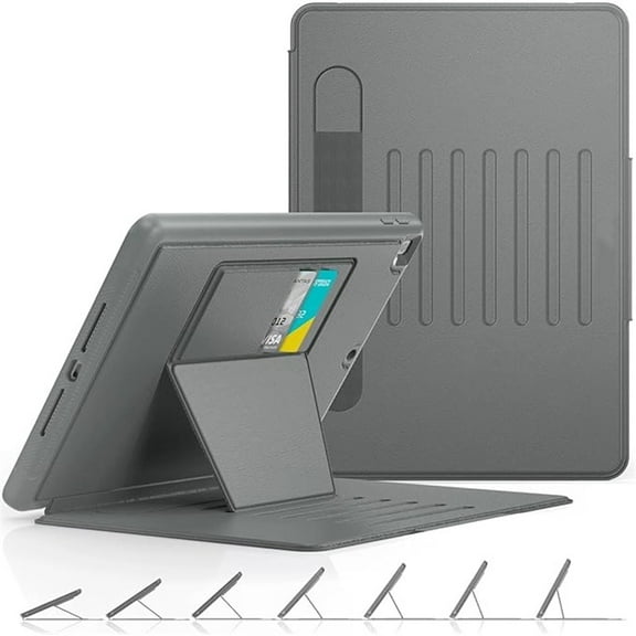 Strong Magnetic Auto Sleep Shockproof Case with Absorbing Multi-Angles Stand, Pen Holder, Card SlotCase for iPad 9th/8th/7th Generation 10.2''(Gray)