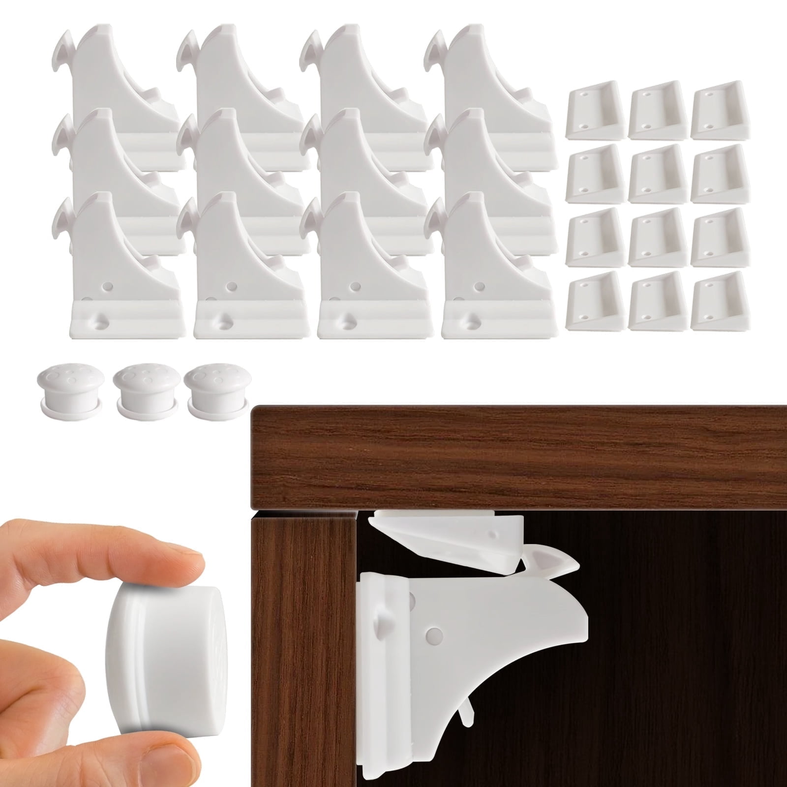 Vibe Lane Magnetic Baby Safety Cabinet Locks, Adjustable, Infant, Bathroom, Safety Cabinet Lock, 14 Piece, for Childproofing, White