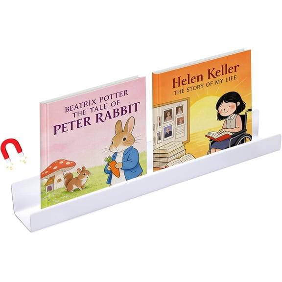 Strong Magnetic Book Shelf for Whiteboard - 17 Acrylic Books Display Holder for Teachers, Reusable No Drill White Shelf for Classroom/Locker/Fridge Organizer