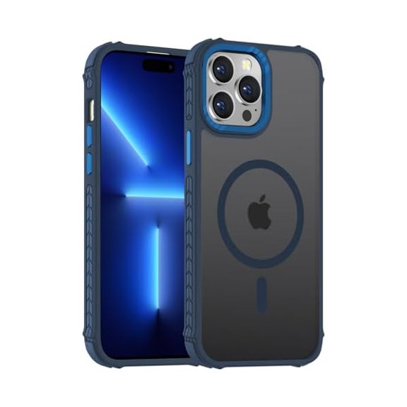 Strong Magnetic Case for iPhone 13 Pro Max 6.7-Inch,[Compatible with Magsafe][Military Grade Drop Protection] Translucent Matte Shockproof Protective Phone Cover-Forest Blue