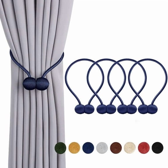 Strong Magnetic Curtain Tiebacks Decorative Curtain Holdbacks Holders Woven Curtain Ties Buckles Ropes for Drapes Window (Blue,4pcs)