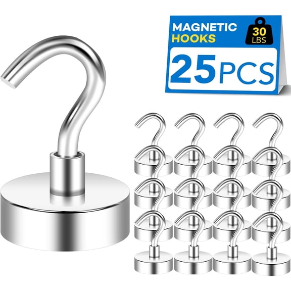 Strong Magnetic Hooks, 30lbs Utensil Racks Kitchen Utensil Holders Hanging Cruise Cabins, Ship Essentials, Rare Earth Magnet for Refrigerator,Hanging,Classroom,Ceiling-25 Pack