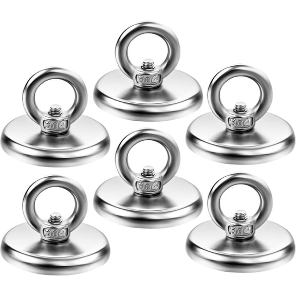Strong Magnetic Hooks 6 Pack, 100 lbs (45 KG) Rare Earth Neodymium Fishing Magnets with Countersunk Hole Eyebolt, Heavy Duty Magnets Hook for Home, Workplace, Garage, Kitchen and Office