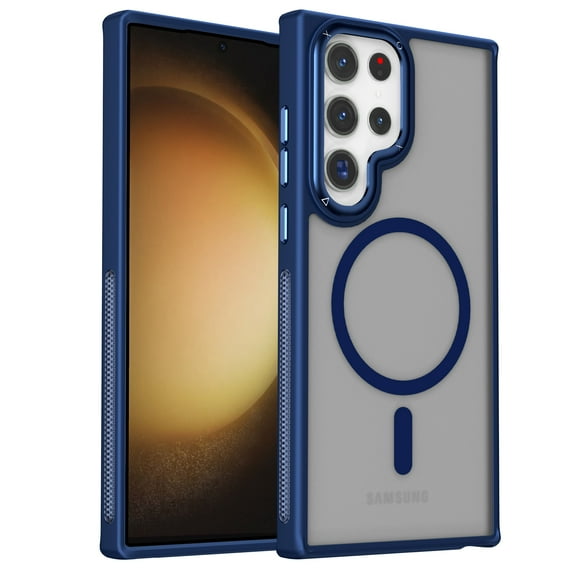 Strong Magnetic Phone Case for Samsung Galaxy S24 Ultra [Military-Grade Protection] [Metal Camera/Keys] Compatible with MagSafe,Shockproof Dustproof Anti-fall Slim Thin fit Phone case,Darkblue