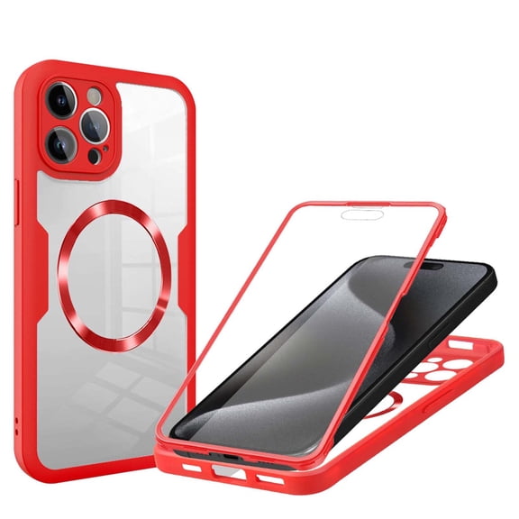 Strong Magnetic Phone Case for For iPhone 11 Pro,[Built-in Screen Protector][Compatible with Magsafe][Military Shockproof Dropproof] Heavy Duty Transparent Phone Case Cover,Red