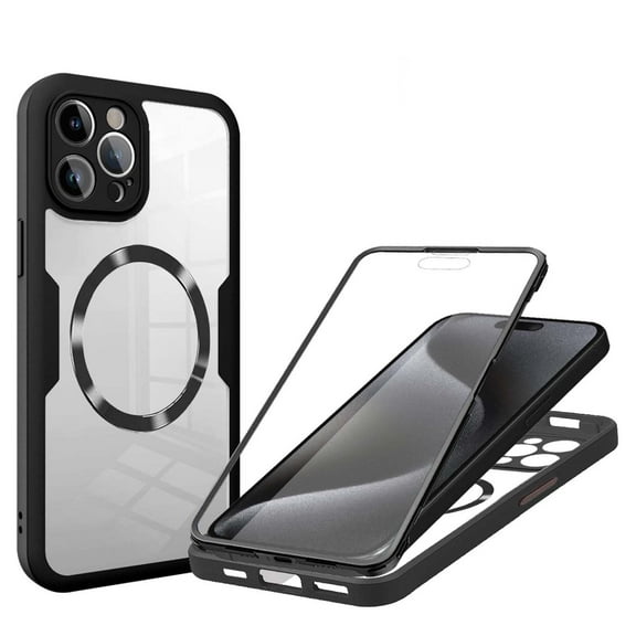 Strong Magnetic Phone Case for For iPhone 12,[Built-in Screen Protector][Compatible with Magsafe][Military Shockproof Dropproof] Heavy Duty Transparent Phone Case Cover,Black
