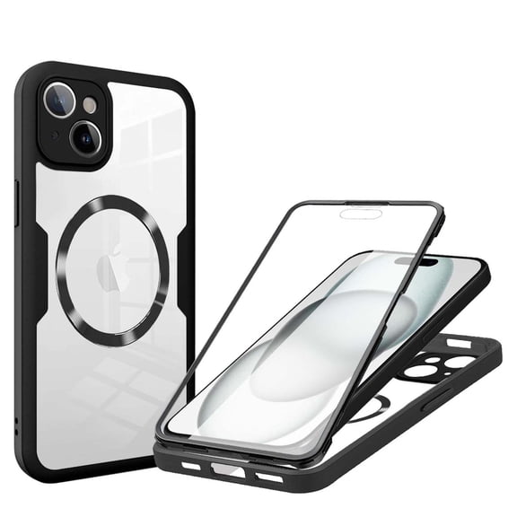 Strong Magnetic Phone Case for iPhone 13,[Built-in Screen Protector][Compatible with Magsafe][Military Shockproof Dropproof] Heavy Duty Transparent Phone Case Cover,Black