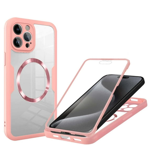 Strong Magnetic Phone Case for For iPhone 14 Pro,[Built-in Screen Protector][Compatible with Magsafe][Military Shockproof Dropproof] Heavy Duty Transparent Phone Case Cover,Pink