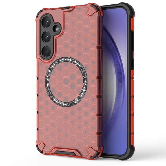 Strong Magnetic for Samsung Galaxy A16 5G Case, Military Grade Drop Protection, Compatible with MagSafe, Shockproof Anti-Fingerprint Honeycomb Pattern Translucent Slim Phone Protective Cover,Red