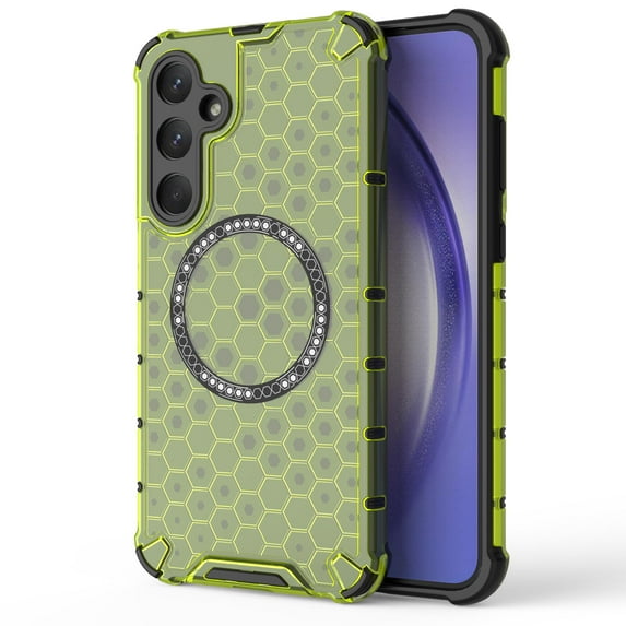 Strong Magnetic for Samsung Galaxy A36 5G Case, Military Grade Drop Protection, Compatible with MagSafe, Shockproof Anti-Fingerprint Honeycomb Pattern Translucent Slim Phone Protective Cover,Green