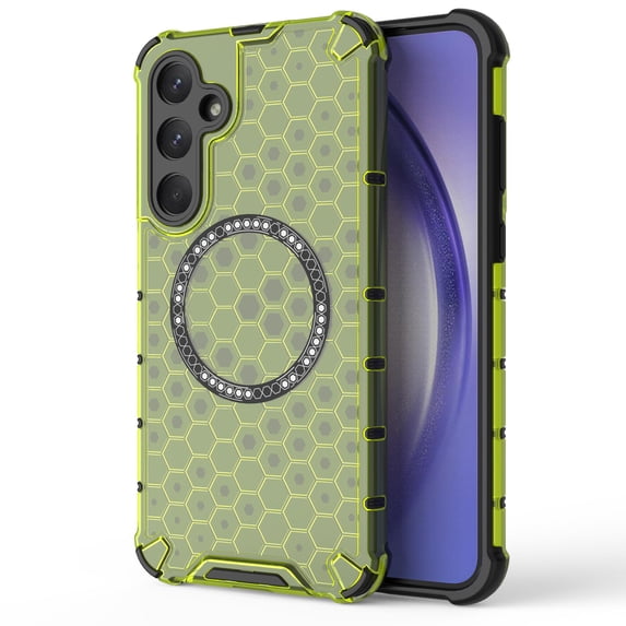 Strong Magnetic for Samsung Galaxy A56 5G Case, Military Grade Drop Protection, Compatible with MagSafe, Shockproof Anti-Fingerprint Honeycomb Pattern Translucent Slim Phone Protective Cover,Green