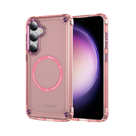 Strong Magnetic for Samsung Galaxy S25 Case, [10FT-Grade Drop Tested & Compatible with MagSafe] Translucent Anti-Fingerprint Anti Shockproof Protective Shell for Galaxy S25, Pink