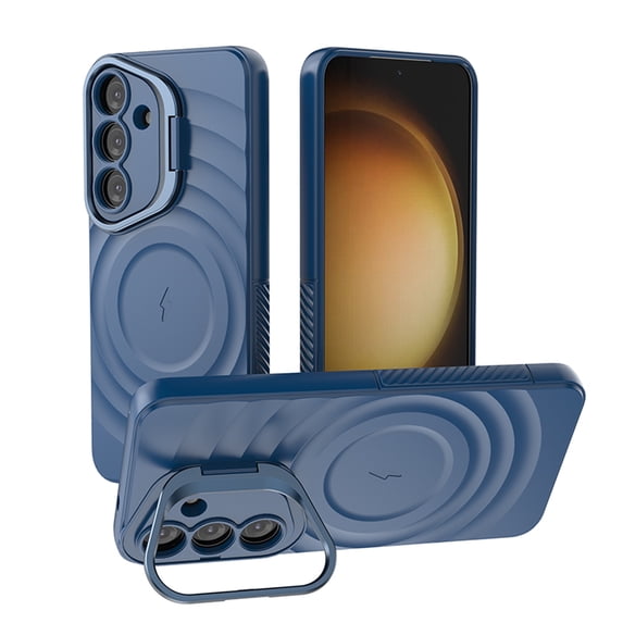 Strong Magnetic for Samsung Galaxy S25 Case, Military Grade Drop Protection, Compatible with MagSafe, Built-in Camera Cover Kickstand, Matte Slim Phone Cover for Samsung Galaxy S25, Blue