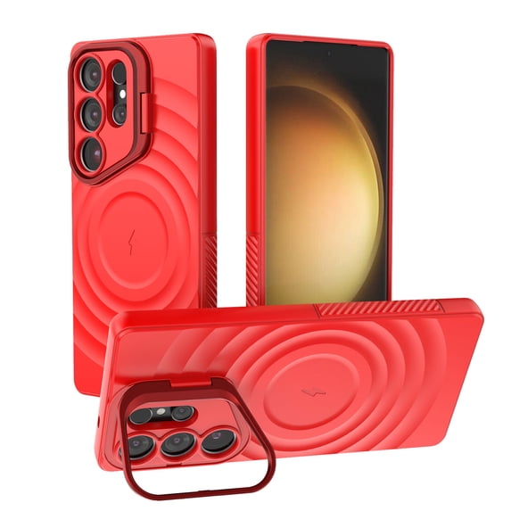 Strong Magnetic for Samsung Galaxy S25 Ultra Case, Military Grade Drop Protection, Compatible with MagSafe, Built-in Camera Cover Kickstand, Matte Slim Phone Cover for Samsung Galaxy S25 Ultra, Red