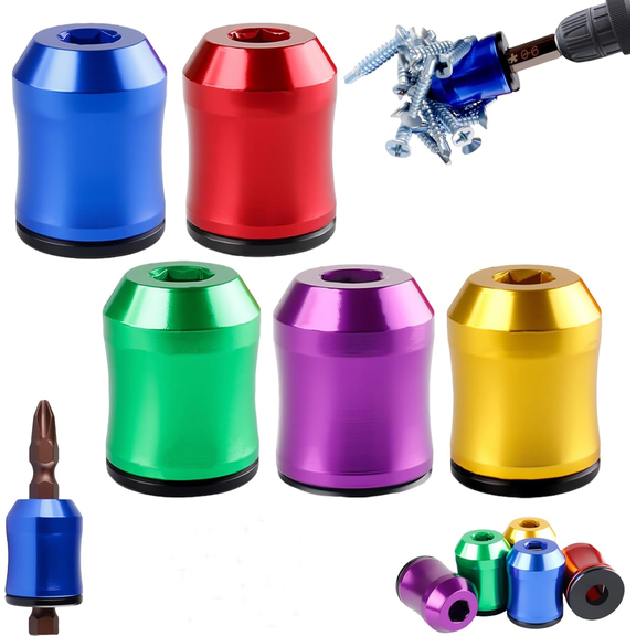 Strong Magnetic Screw Ring, Screwdriver Head Magnetic Ring, 1/4 Inch/6.35mm Universal Magnet Screws Rings Head, Magnetic Screw Ring for Drill, Anti-Slip Design, Never Drop Another Screw Again (5pcs)