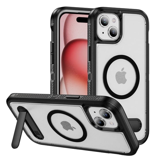 Strong Magnetic & Seamless Stand Designed for iPhone 14 / 13 Case, Compatible with MagSafe, for iPhone 14 / 13 Phone Case, Ultra Slim Frosted Matte Non Slip Drop Protection, Black+Clear