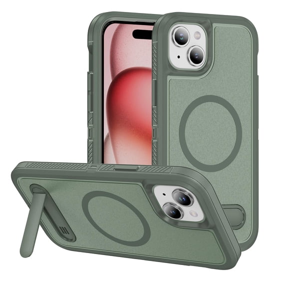 Strong Magnetic & Seamless Stand Designed for iPhone 14 / 13 Case, Compatible with MagSafe, for iPhone 14 / 13 Phone Case, Ultra Slim Frosted Matte Non Slip Drop Protection, Gray Green+Green