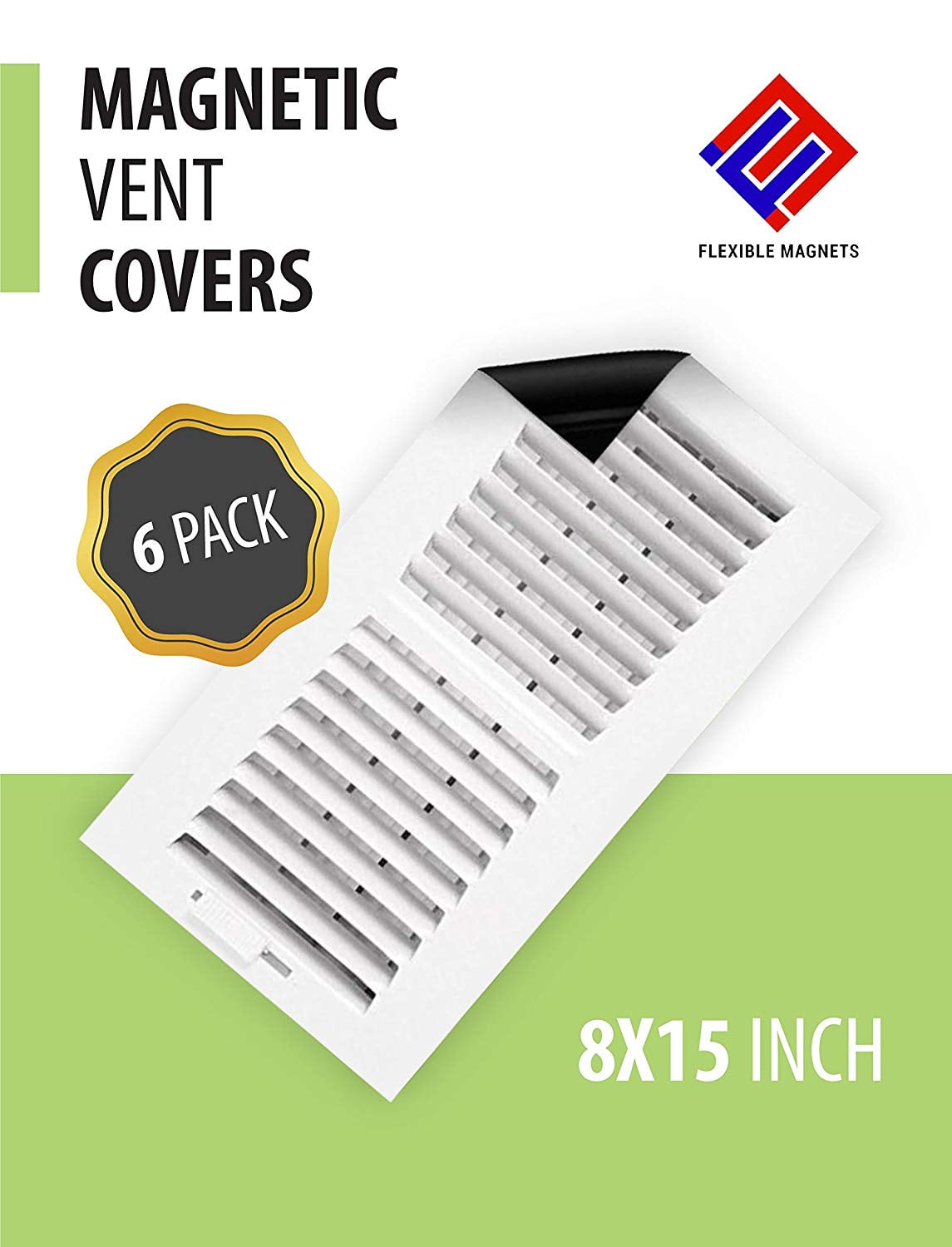 Strong Magnetic Vent Cover Register Cover for Air Vents & Looks Like a Vent Grille! an AC Vent Deflector in A Magnetic Sheet Form - Pure White Magnetic Sheet - 8 inch X 15 inch (6 Pack)